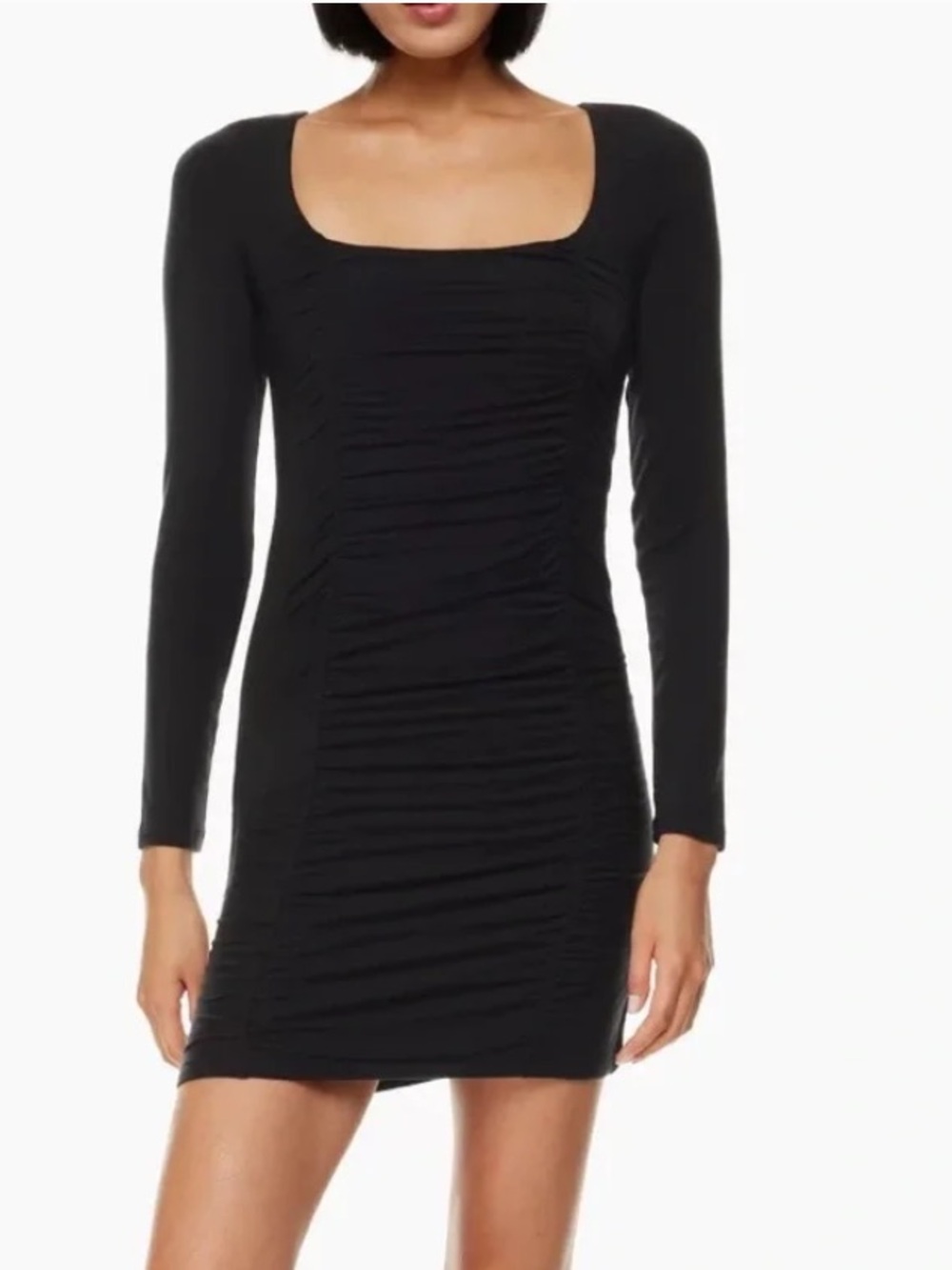 Aritzia Wilfred Lydia Black Long-Sleeve Ruched Mini Dress Sz M